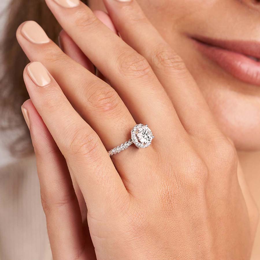 Entwined Love Halo Diamond Ring Model View