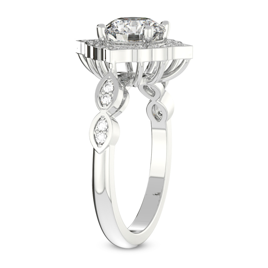 Melody Vintage Halo Diamond Ring Side Left View