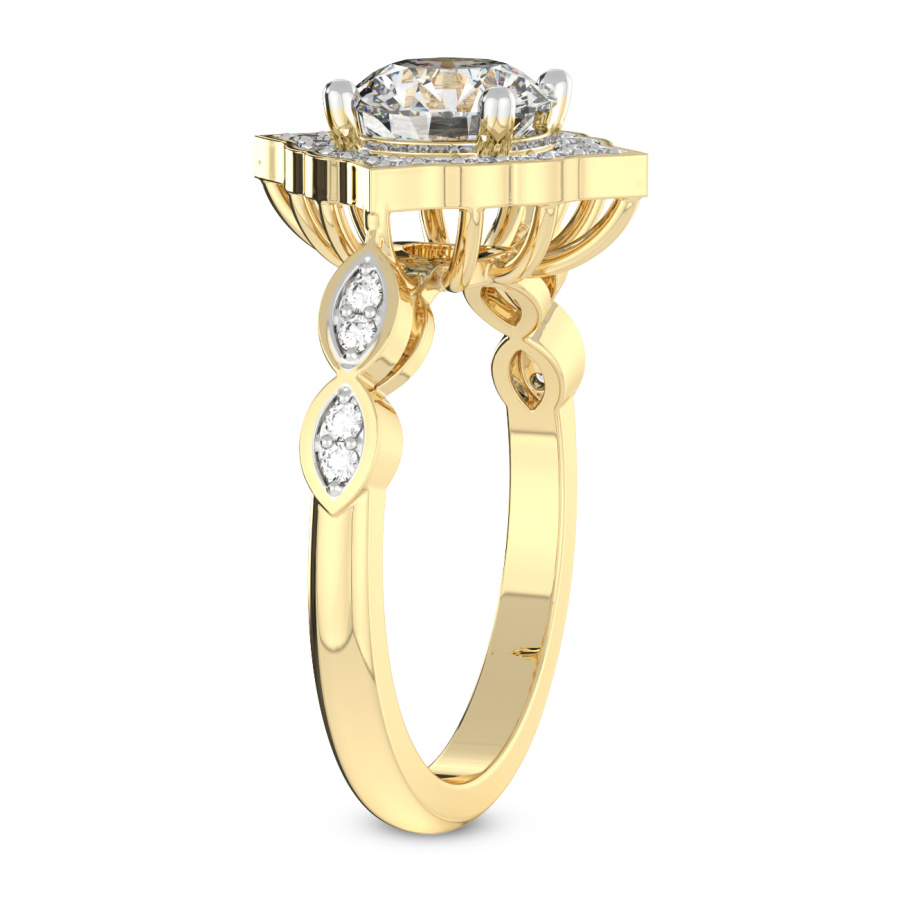 Melody Vintage Halo Diamond Ring Side Left View