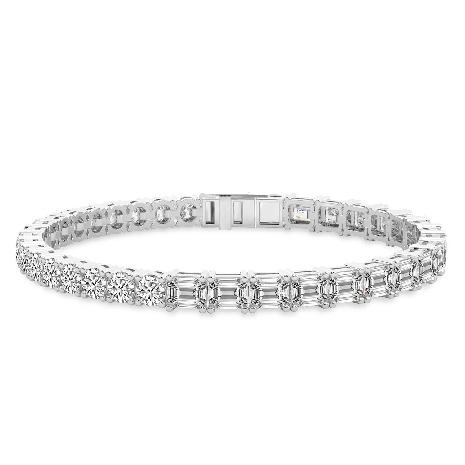 Clemencia Emerald and Round Lab Diamond Tennis Bracelet front view