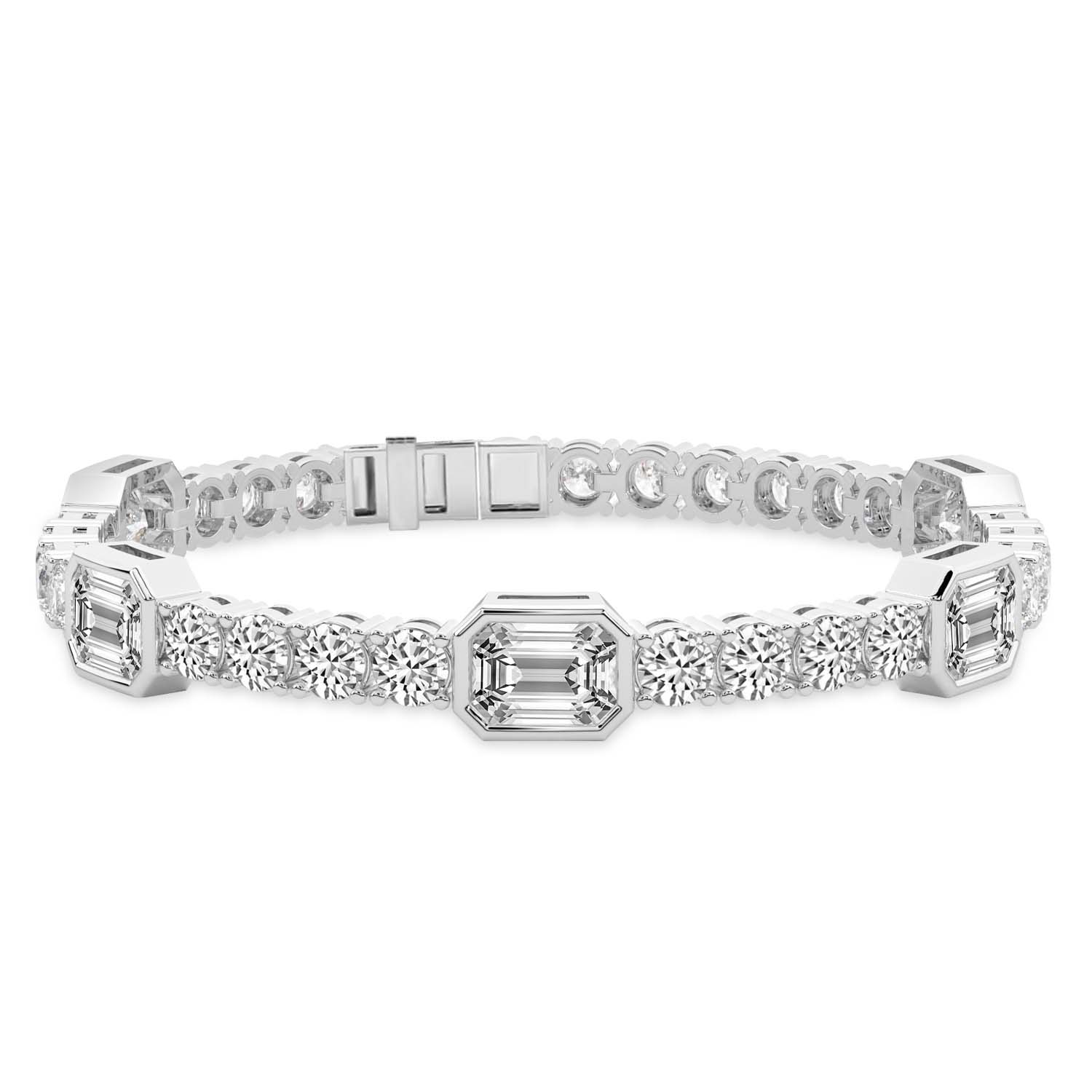 Gina Emerald and Round Lab Diamond Tennis Bracelet front view