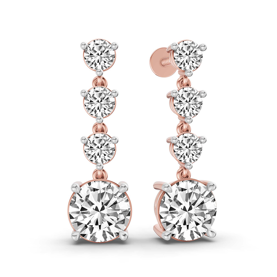10kt Rose Gold Round Fashion Lab Diamond Dangle Earrings (3 Ct. Tw.) left