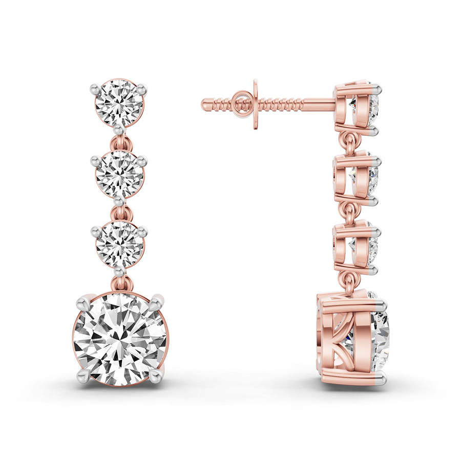 10kt Rose Gold Round Fashion Lab Diamond Dangle Earrings (3 Ct. Tw.) right