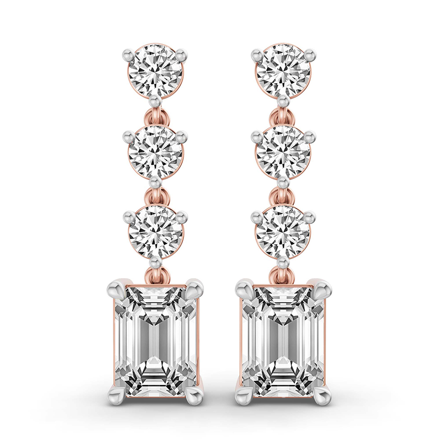 14kt Rose Gold Emerald and Round Fashion Lab Diamond Dangle Earrings (1 Ct. Tw.) front image