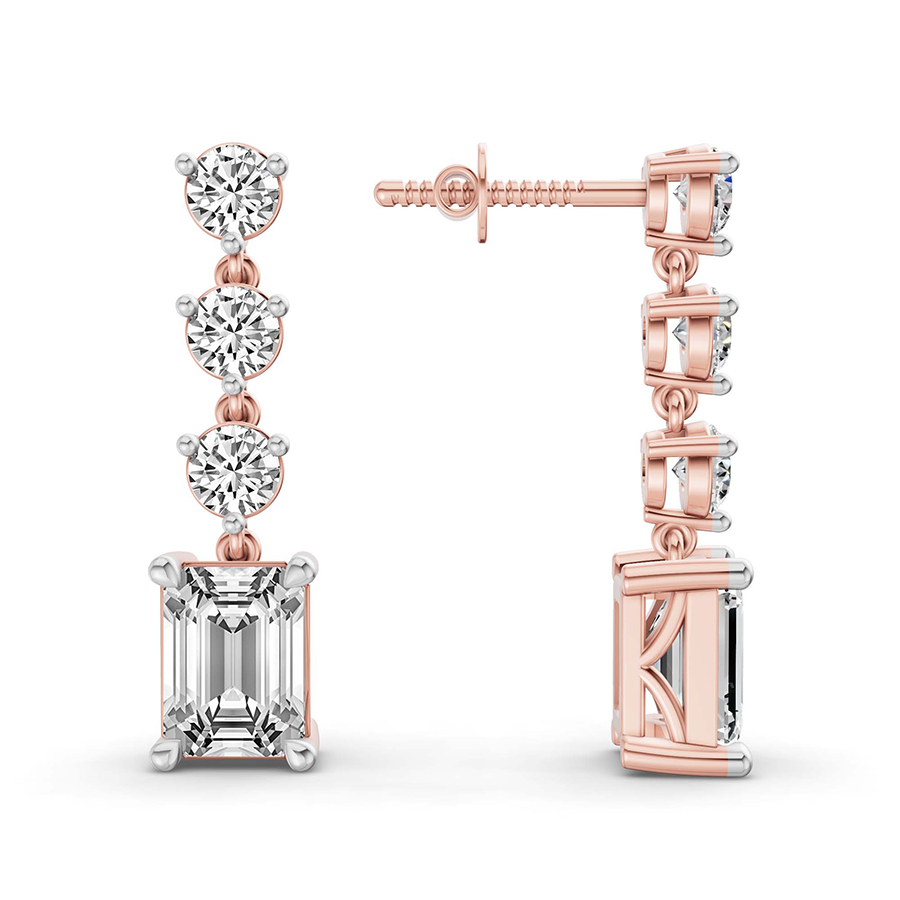 14kt Rose Gold Emerald and Round Fashion Lab Diamond Dangle Earrings (1 Ct. Tw.) right