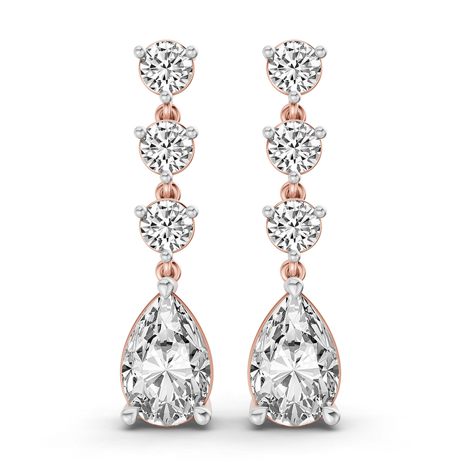 14kt Rose Gold Pear and Round Fashion Lab Diamond Dangle Earrings (5 Ct. Tw.) front image