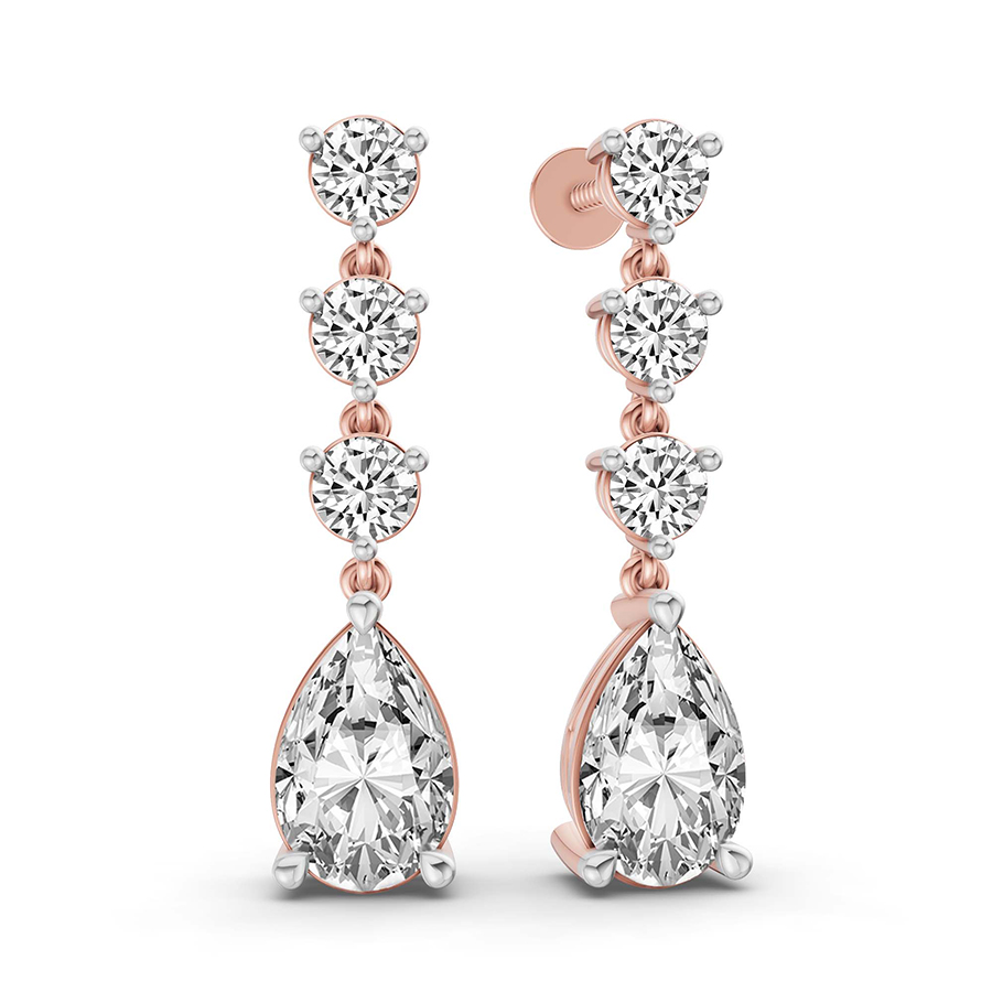 14kt Rose Gold Pear and Round Fashion Lab Diamond Dangle Earrings (5 Ct. Tw.) left