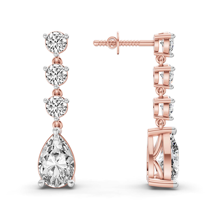 14kt Rose Gold Pear and Round Fashion Lab Diamond Dangle Earrings (5 Ct. Tw.) right