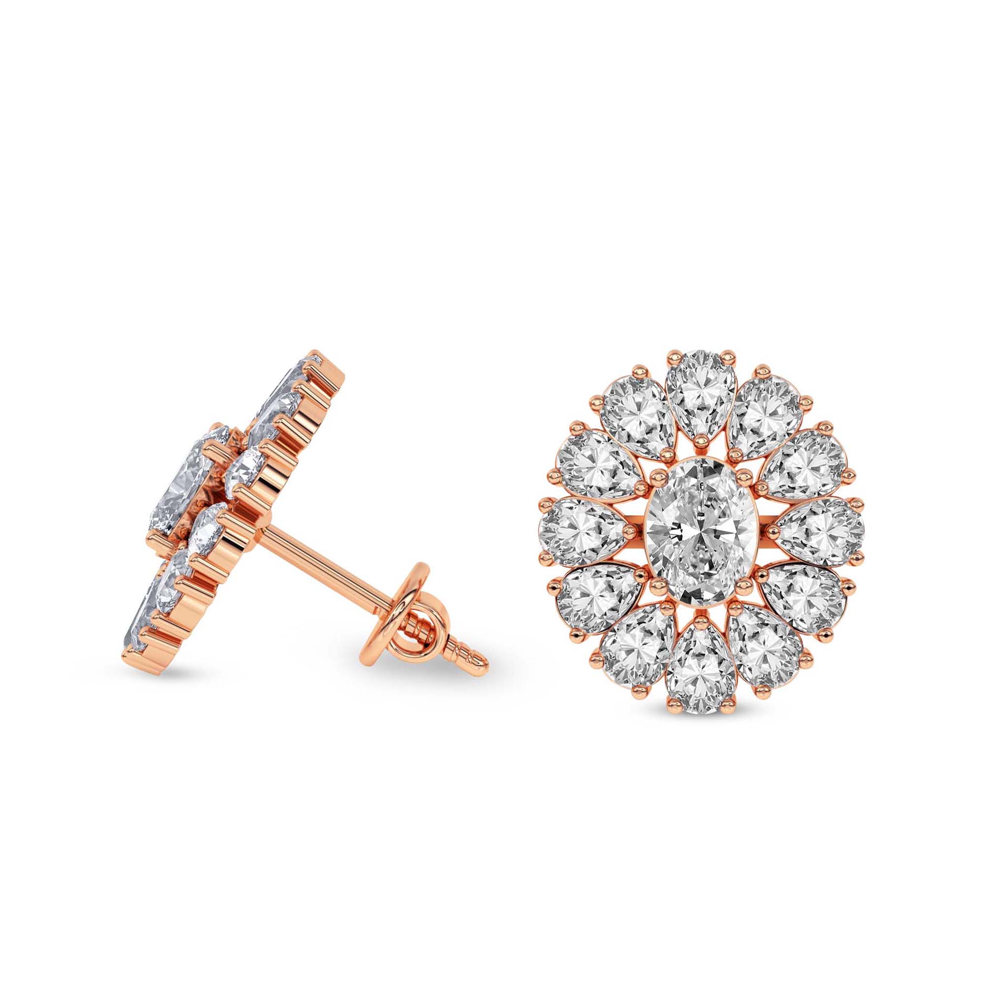 Dahlia Flower Fashion Lab Diamond Stud Earrings left view