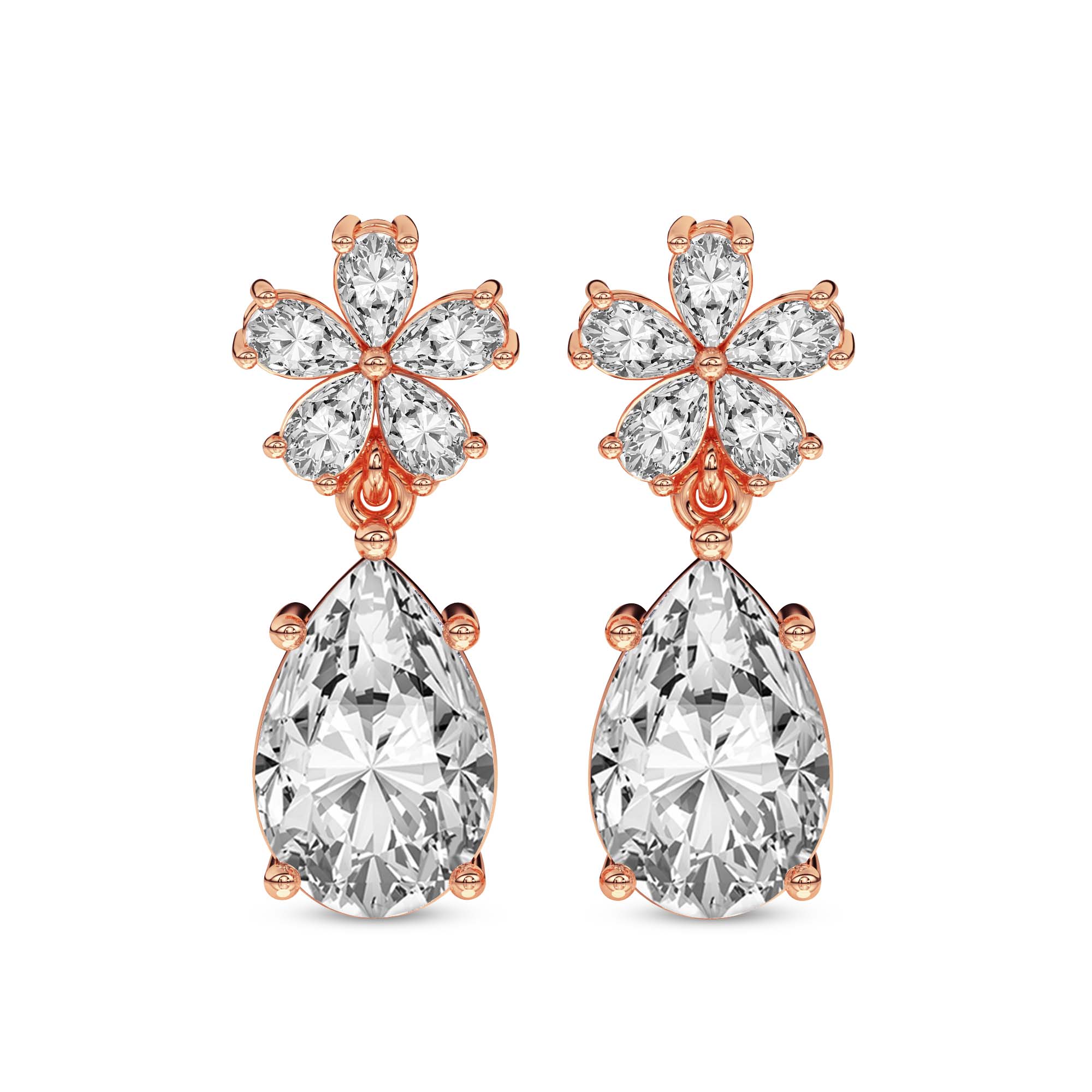 Iris Bloom Flower Fashion Lab Diamond Dangle Earrings front view