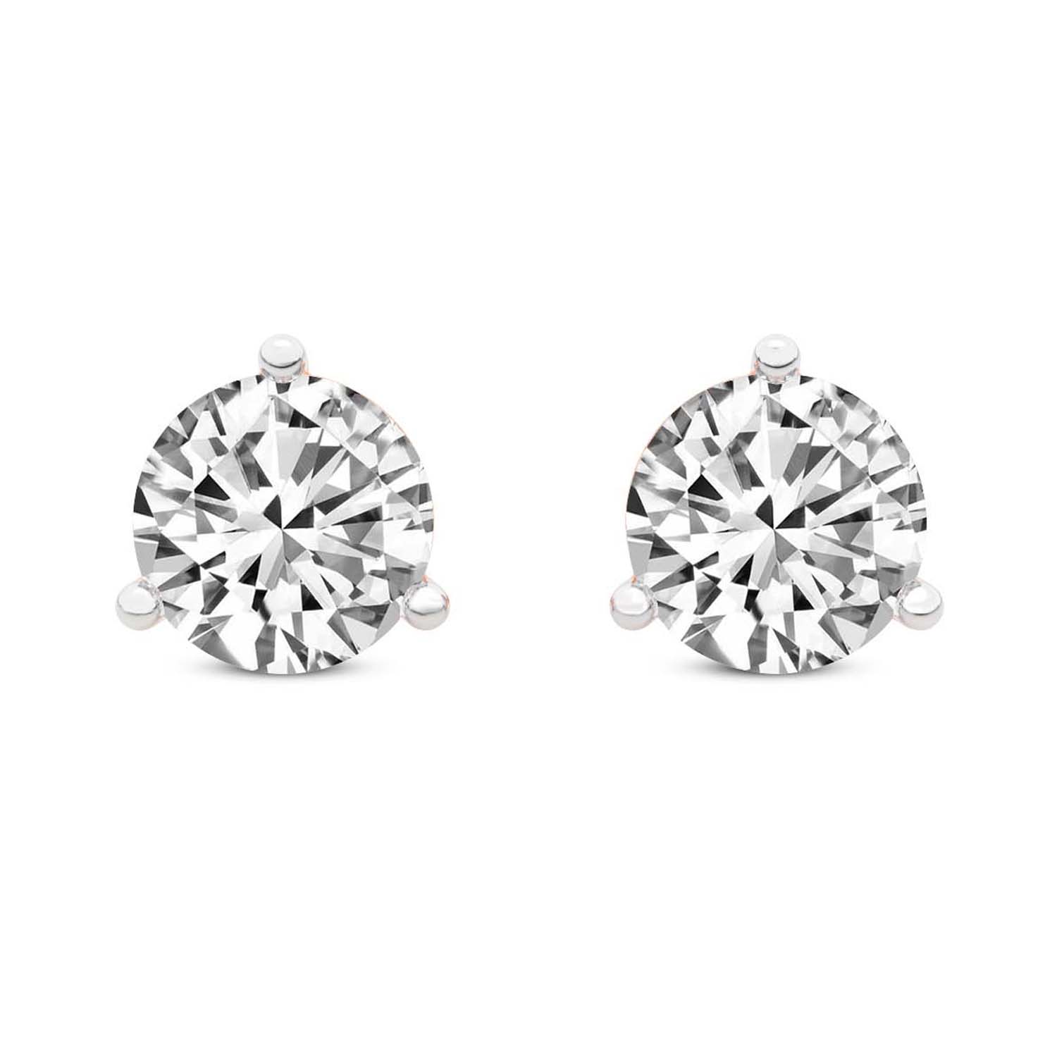 3 Prong Martini Round Lab Diamond Stud Earrings rose gold earring, small front view