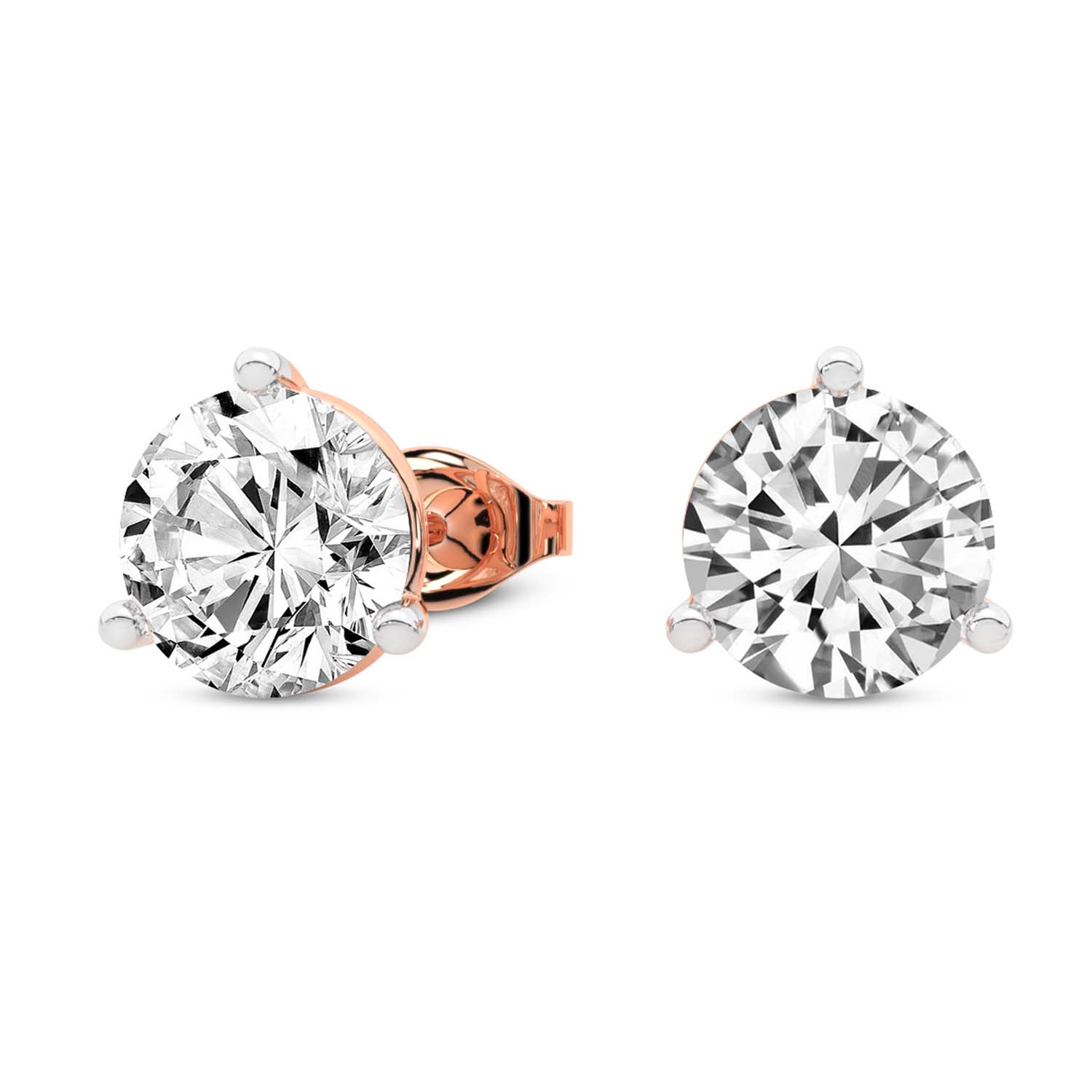 3 Prong Martini Round Lab Diamond Stud Earrings rose gold earring, small right view