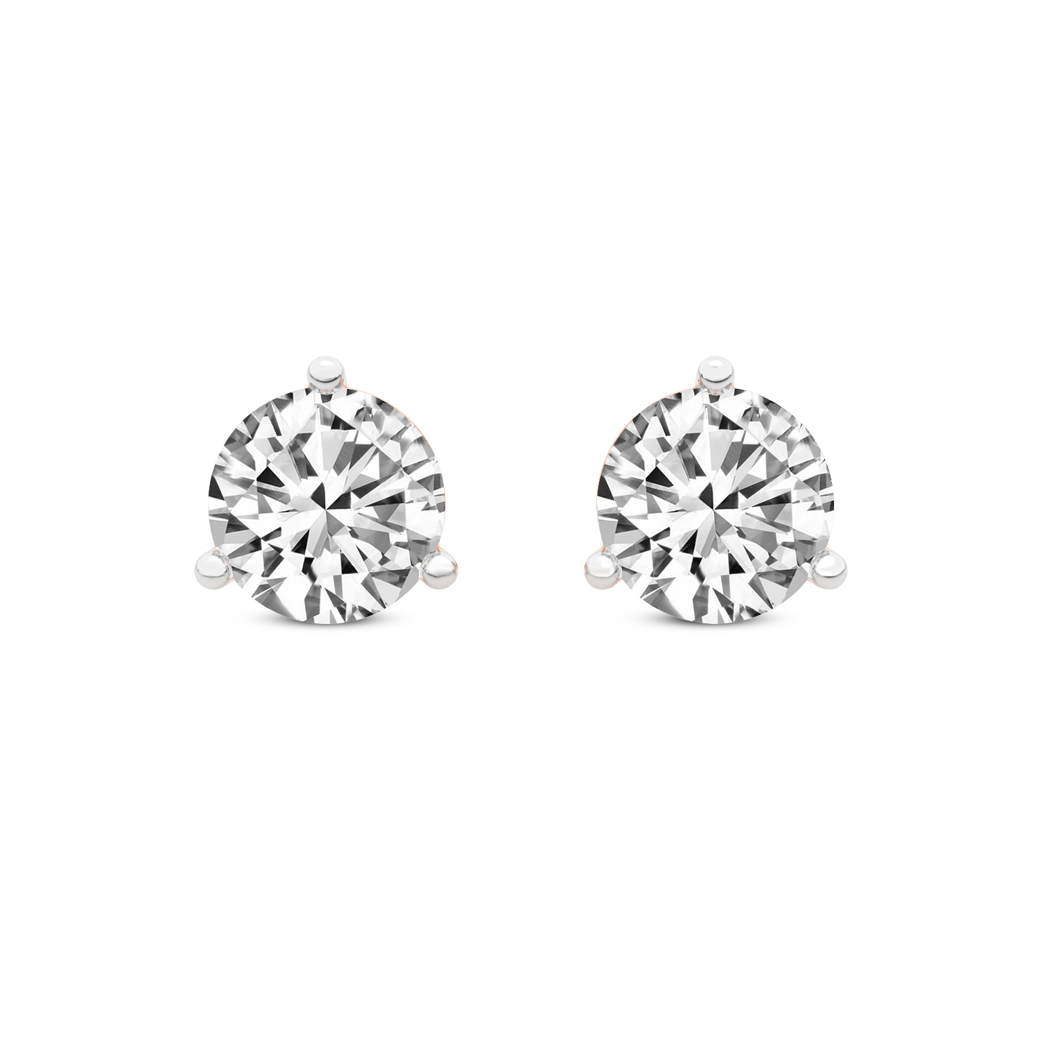 3 Prong Martini Round Lab Diamond Stud Earrings rose gold earring, small front view