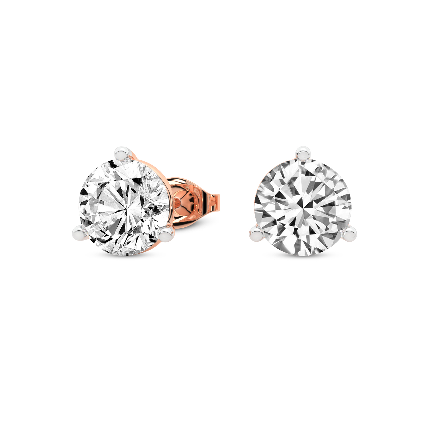 3 Prong Martini Round Lab Diamond Stud Earrings rose gold earring, small right view