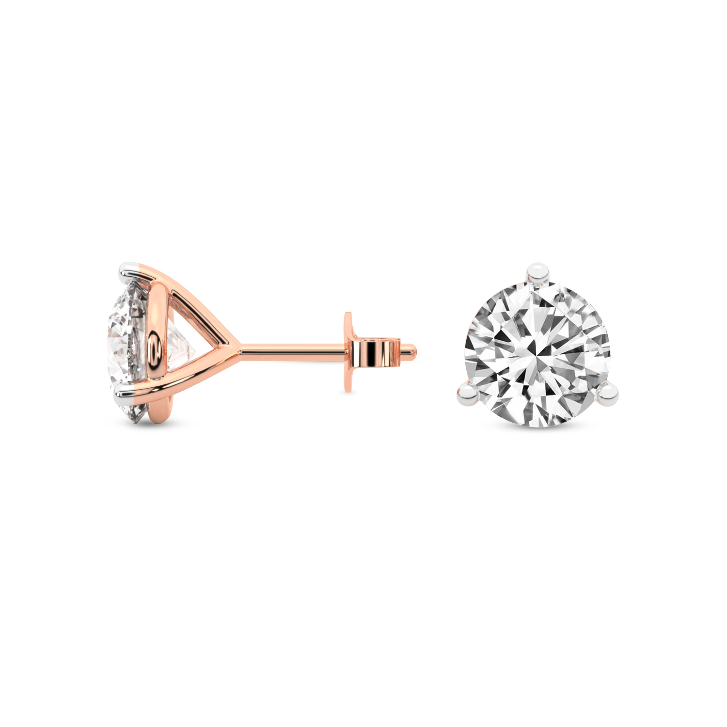 3 Prong Martini Round Lab Diamond Stud Earrings rose gold earring, small left view