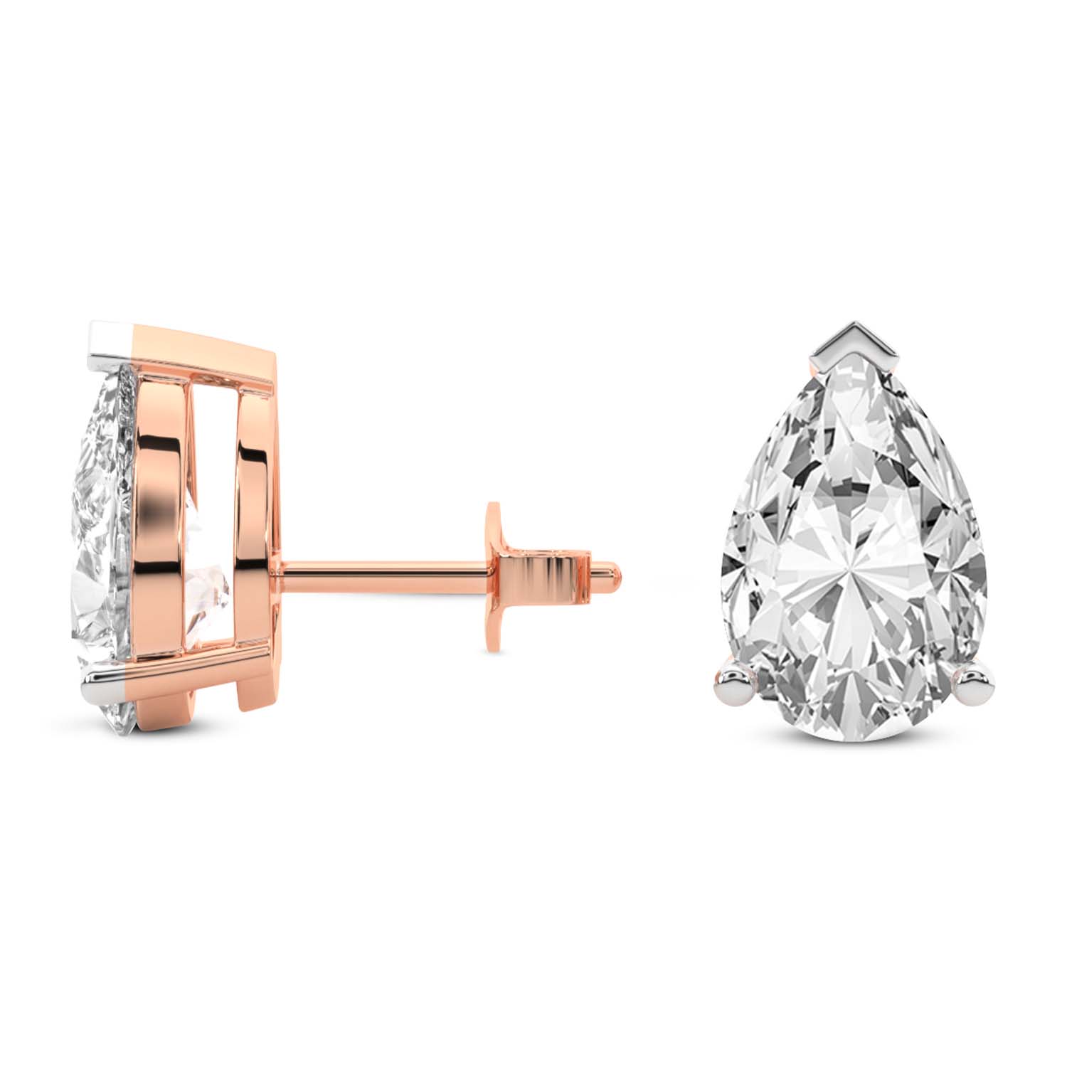 3 Prong Pear Lab Diamond Stud Earrings rose gold earring, small left view