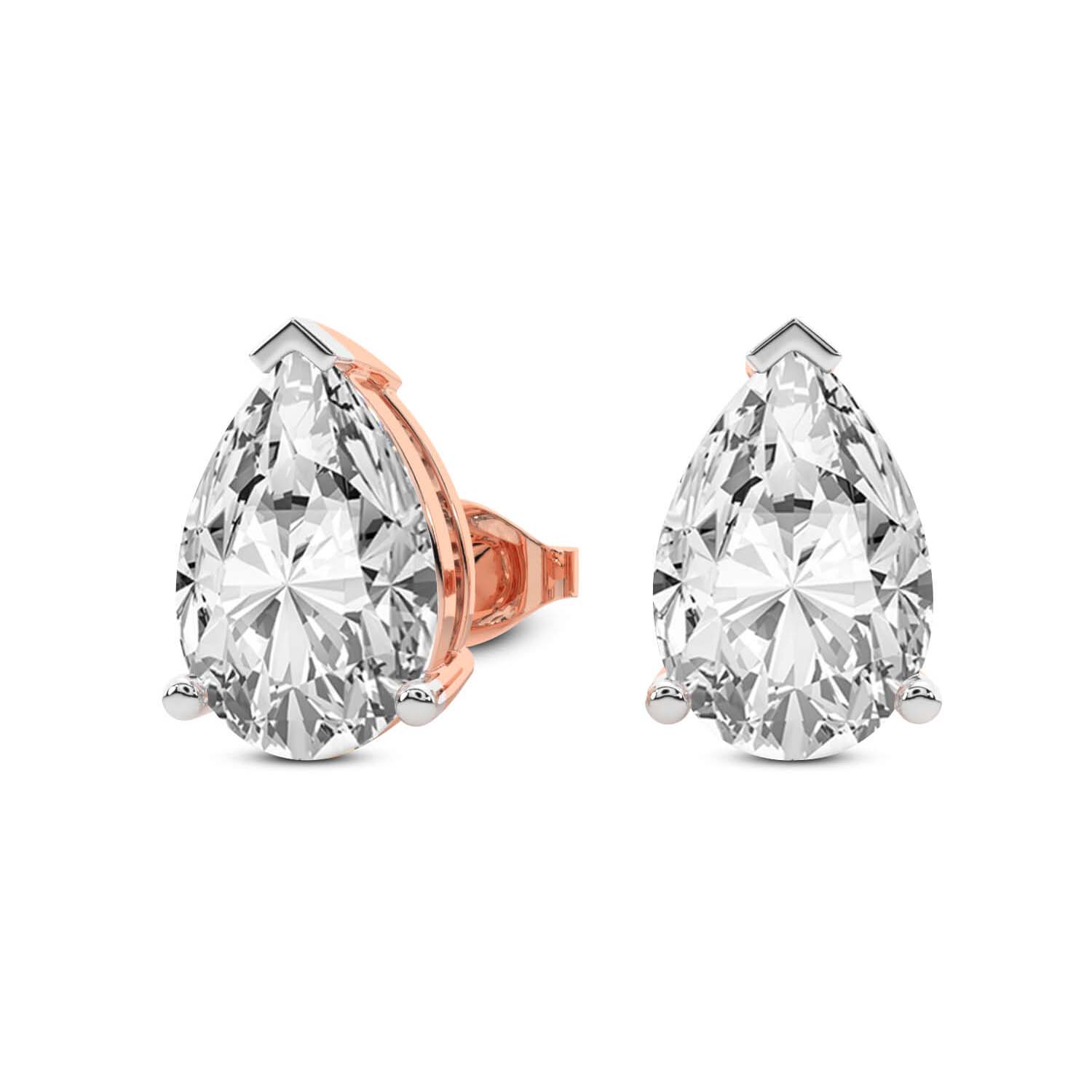 3 Prong Pear Lab Diamond Stud Earrings rose gold earring, small right view