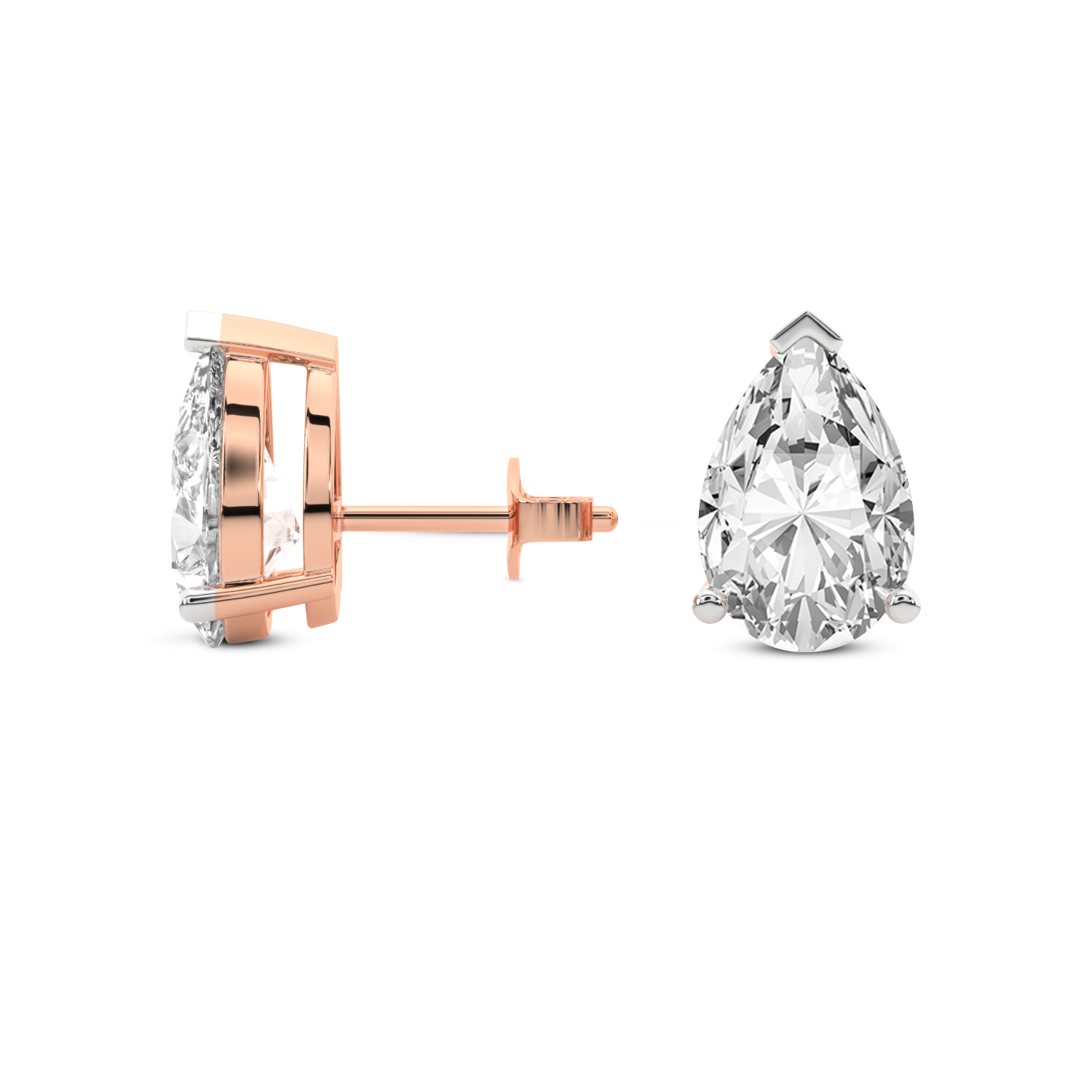 3 Prong Pear Lab Diamond Stud Earrings rose gold earring, small left view