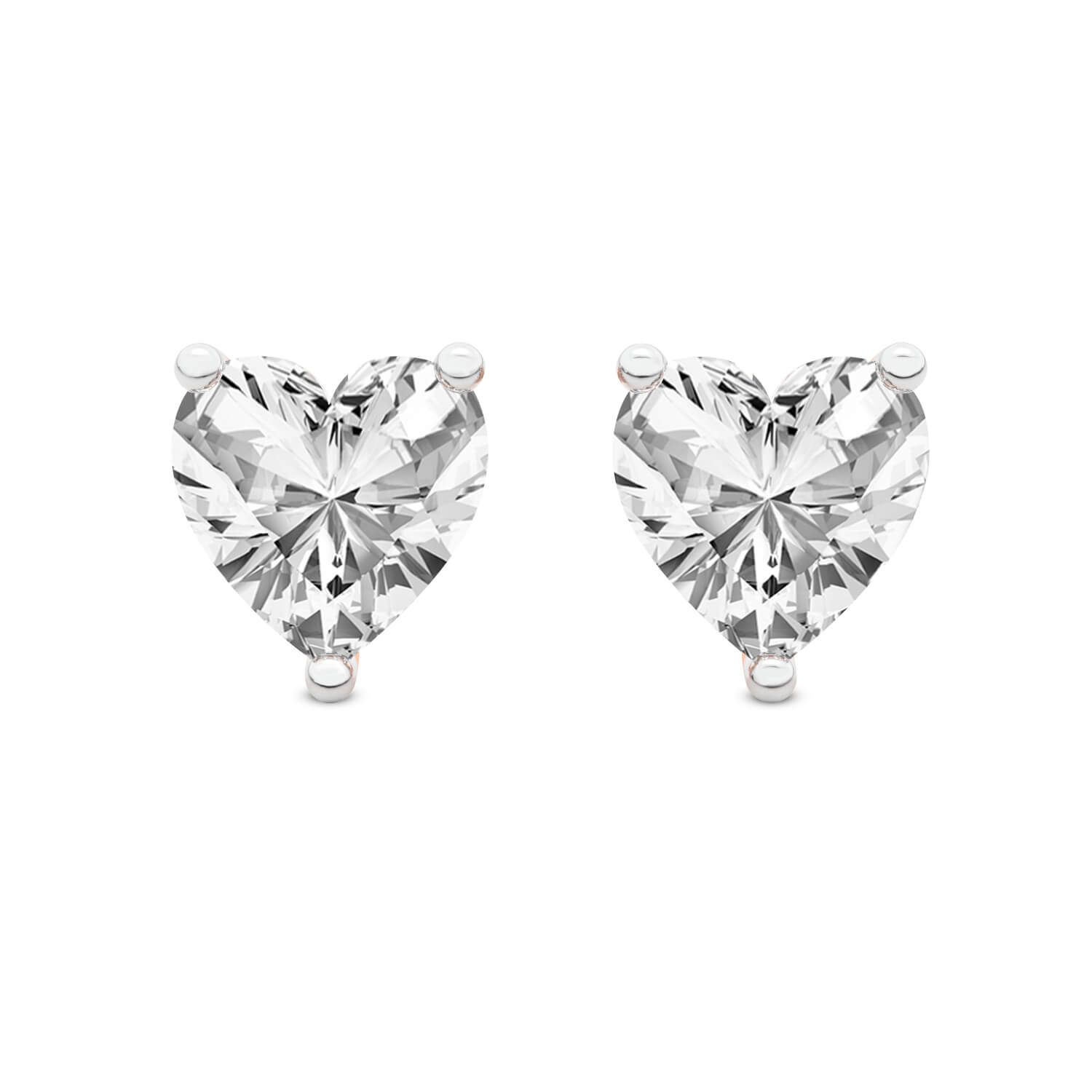 Three Prong Heart Lab Diamond Stud Earrings front view