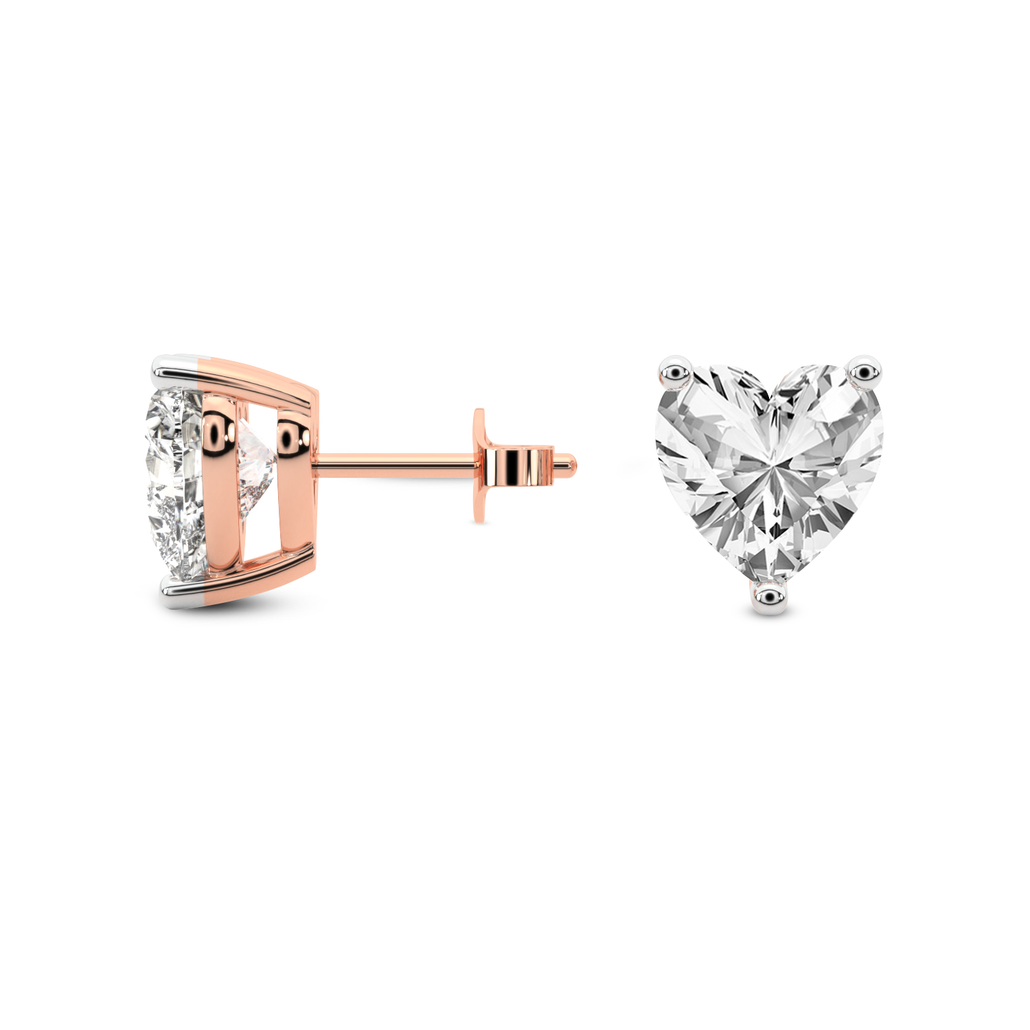 3 Prong Heart Lab Diamond Stud Earrings rose gold earring, small left view