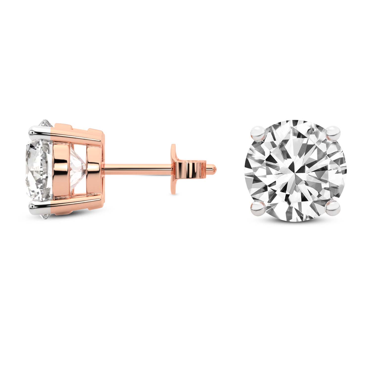 4 Prong Round Lab Diamond Stud Earrings rose gold earring, small left view