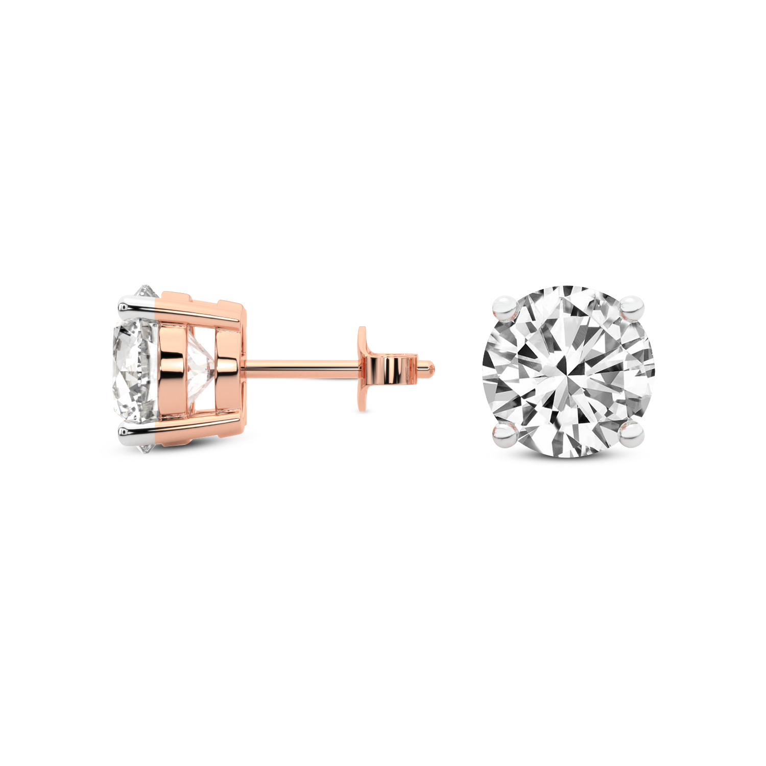 4 Prong Round Lab Diamond Stud Earrings rose gold earring, small left view