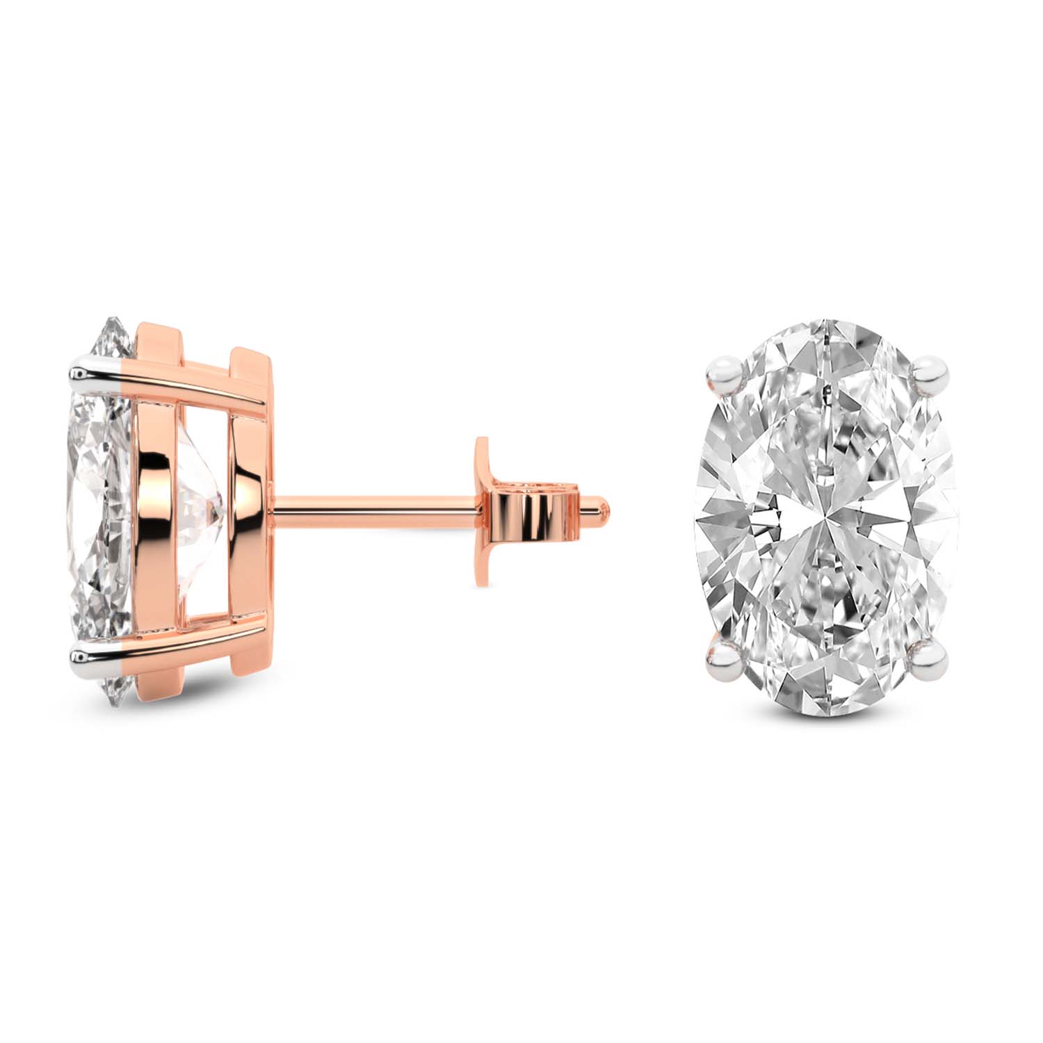 Four Prong Oval Lab Diamond Stud Earrings left view