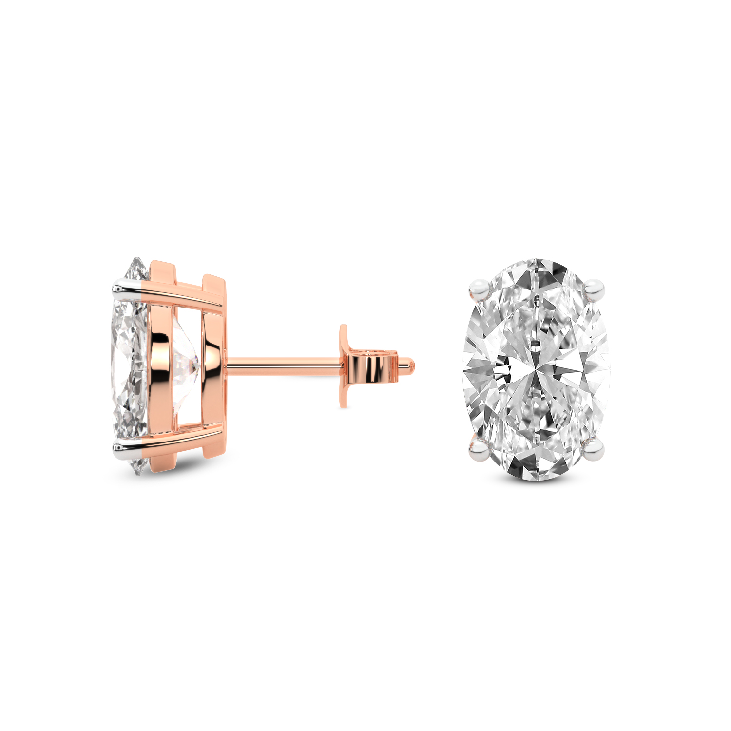 4 Prong Oval Lab Diamond Stud Earrings rose gold earring, small left view