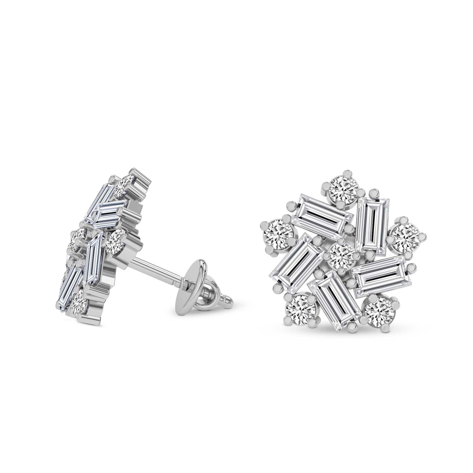 Peony Flower Fashion Lab Diamond Stud Earrings left view