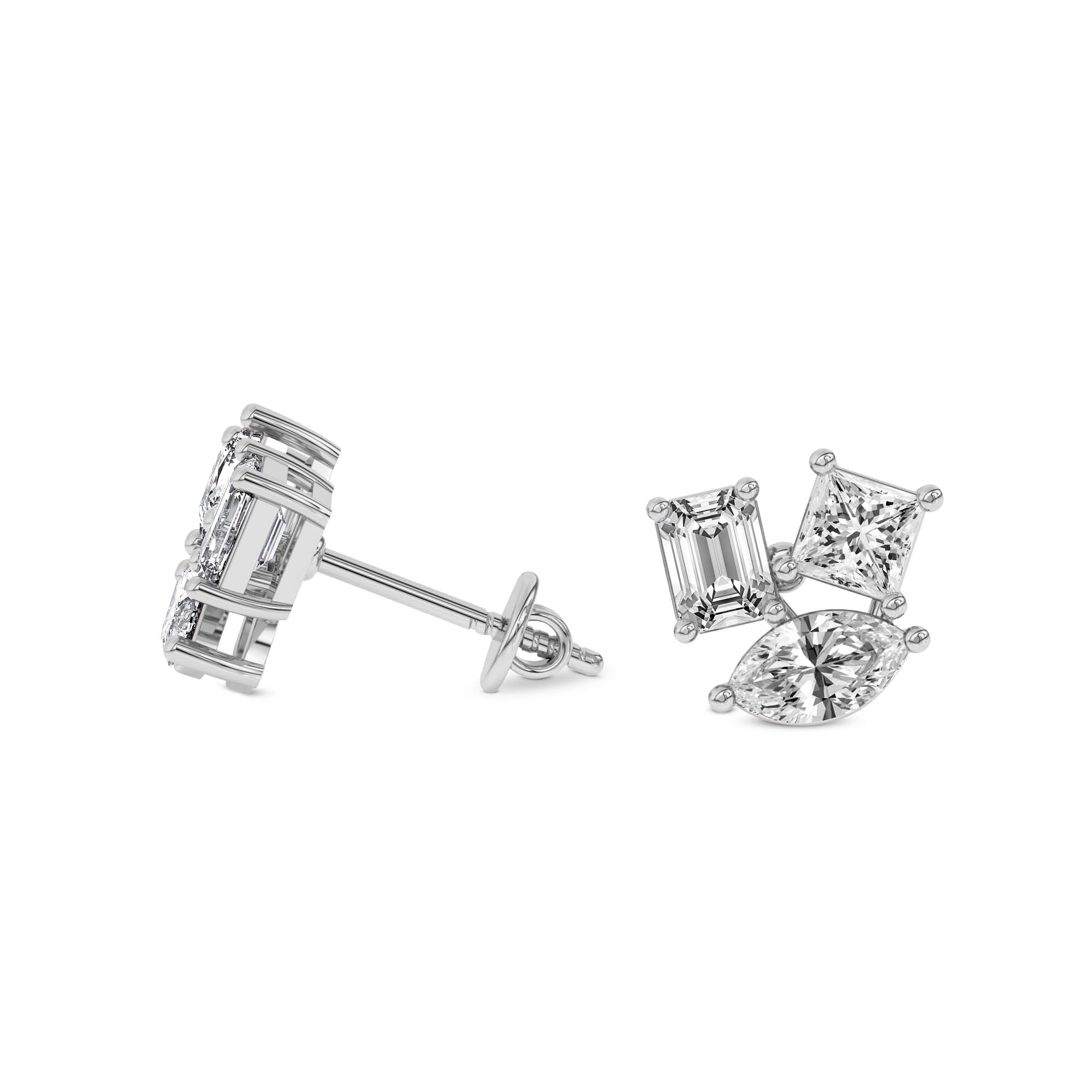 Trillium Flower Fashion Lab Diamond Stud Earrings left view