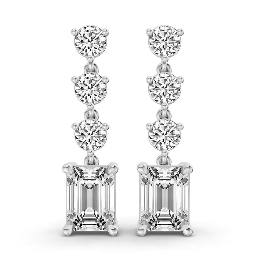 14Ct White Gold Emerald and Round Fashion Lab Diamond Dangle Earrings (1 Ct. Tw.) front image