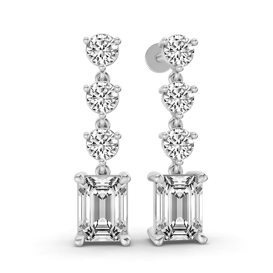 14Ct White Gold Emerald and Round Fashion Lab Diamond Dangle Earrings (1 Ct. Tw.) left