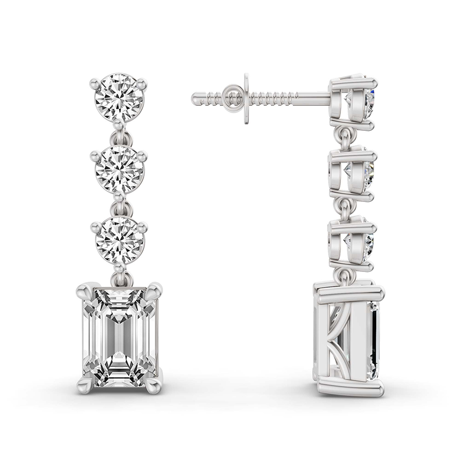 14Ct White Gold Emerald and Round Fashion Lab Diamond Dangle Earrings (1 Ct. Tw.) right
