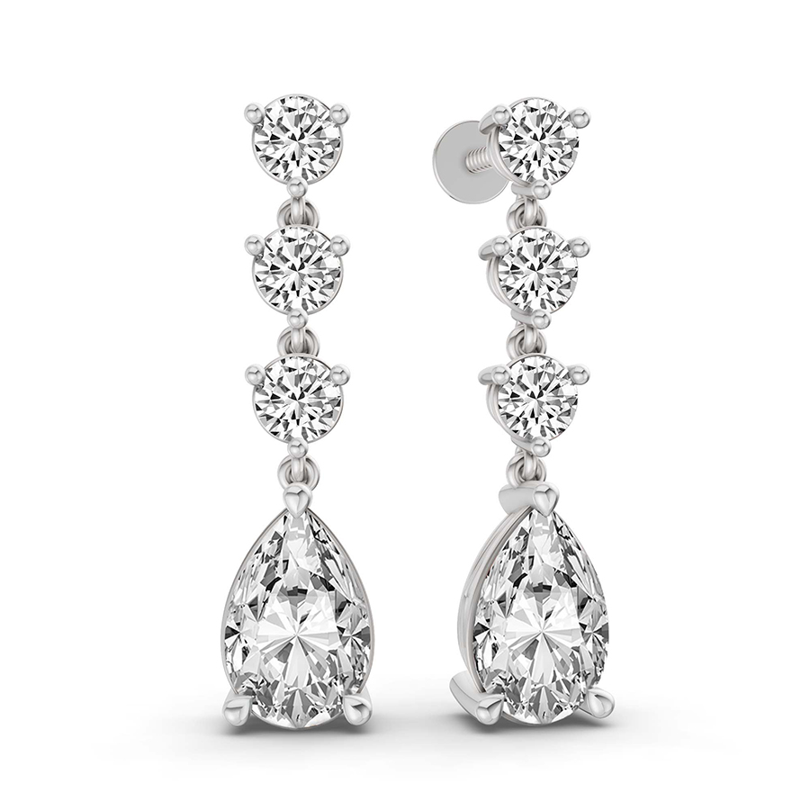 14Ct White Gold Pear and Round Fashion Lab Diamond Dangle Earrings (1 Ct. Tw.) left