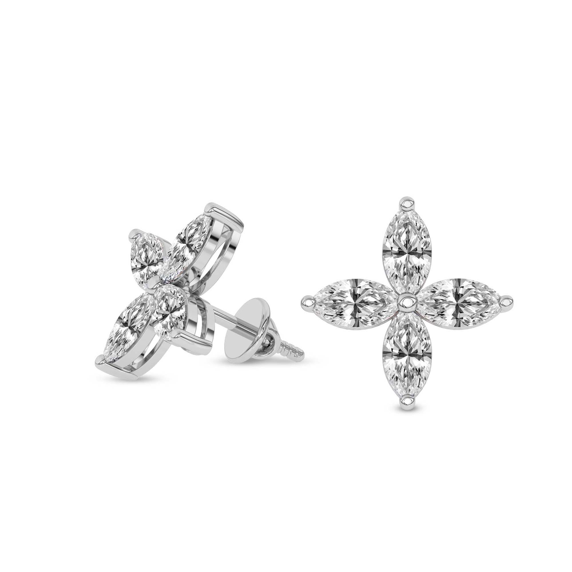Charmed Clover Flower Fashion Lab Diamond Stud Earrings left view