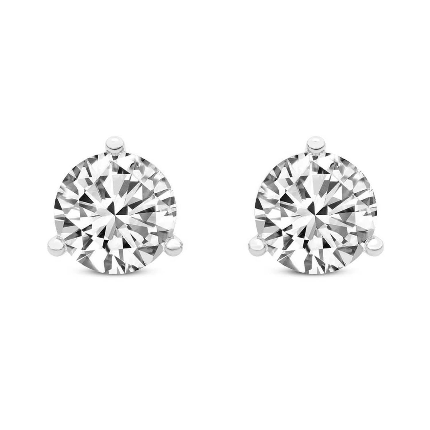 Three Prong Martini Round Lab Diamond Stud Earrings front view