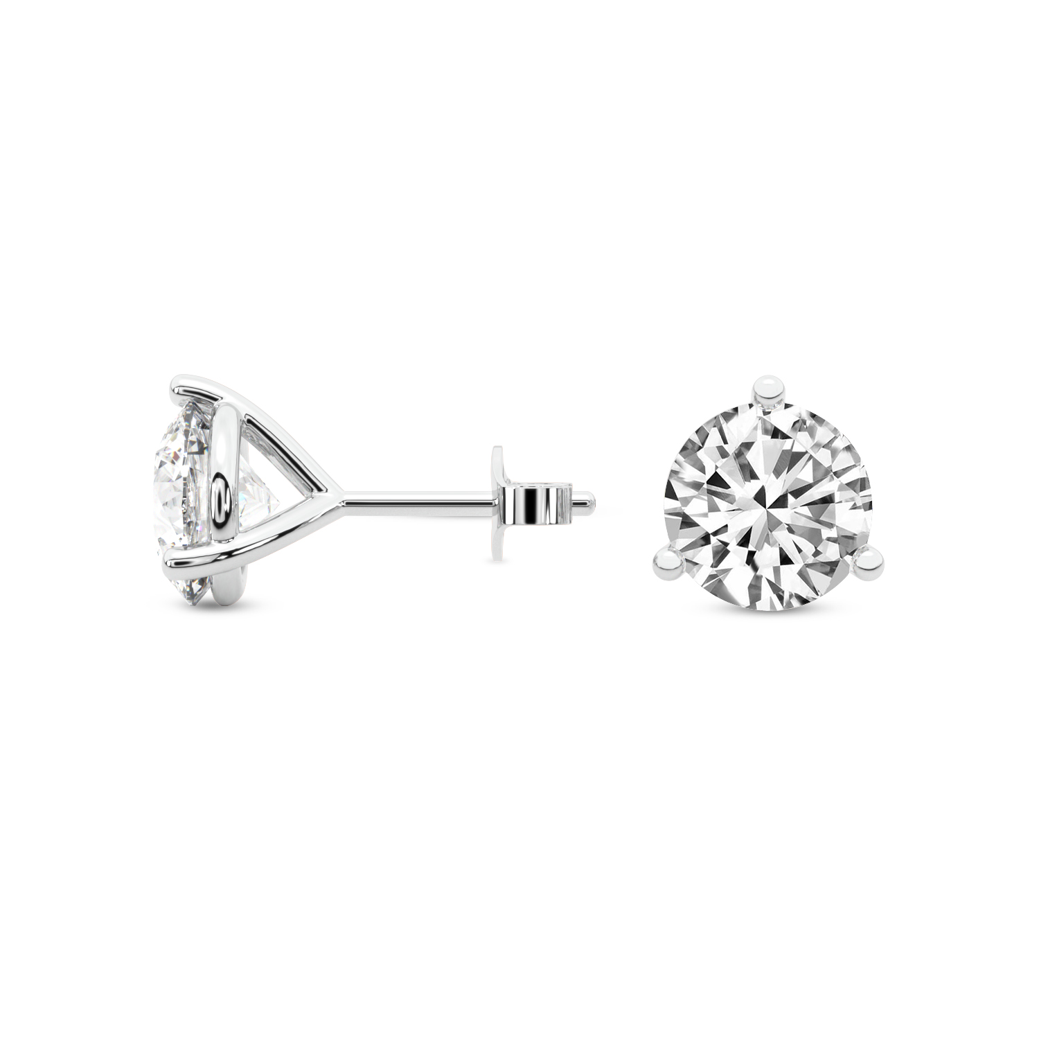 3 Prong Martini Round Lab Diamond Stud Earrings white gold earring, small left view