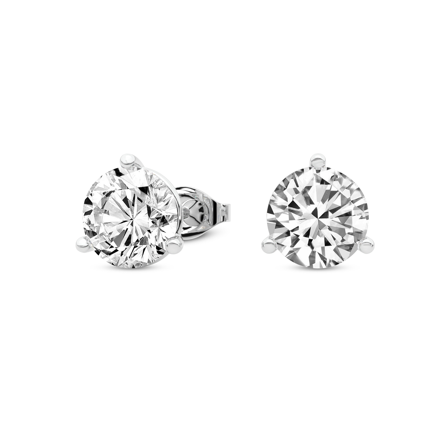 3 Prong Martini Round Lab Diamond Stud Earrings white gold earring, small right view