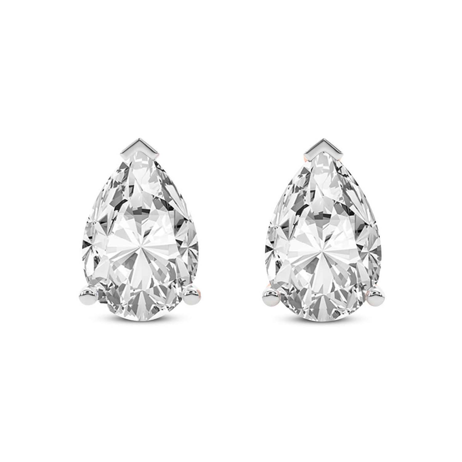 3 Prong Pear Lab Diamond Stud Earrings white gold earring, small front view