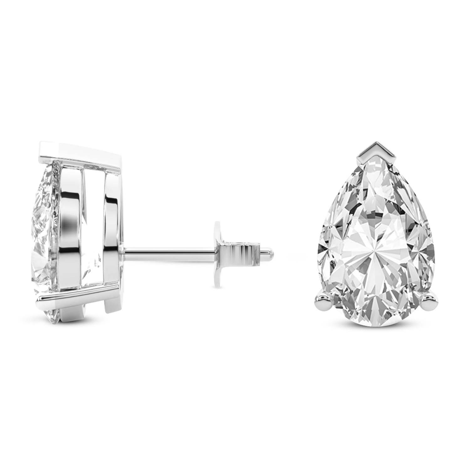 3 Prong Pear Lab Diamond Stud Earrings white gold earring, small left view