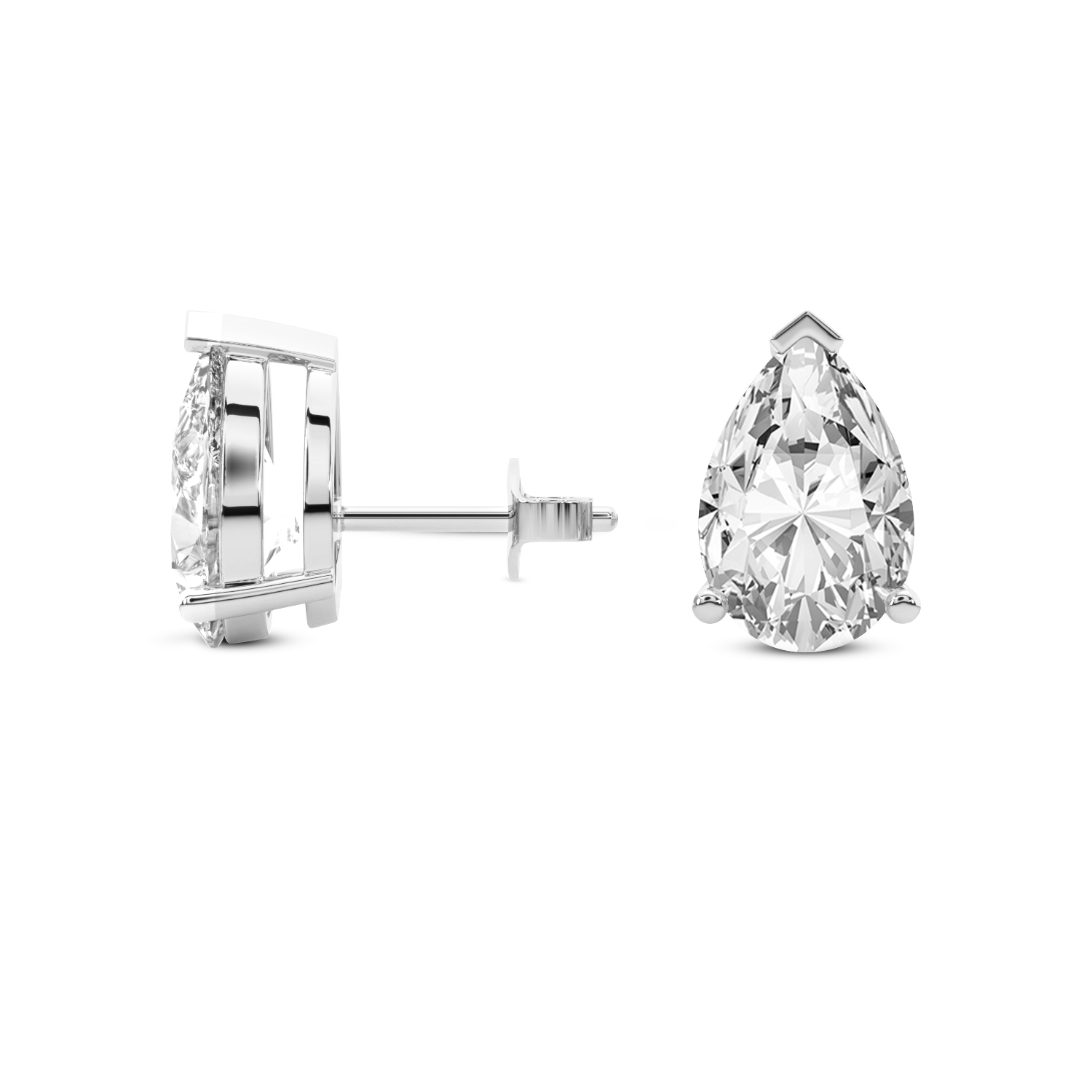 3 Prong Pear Lab Diamond Stud Earrings white gold earring, small left view
