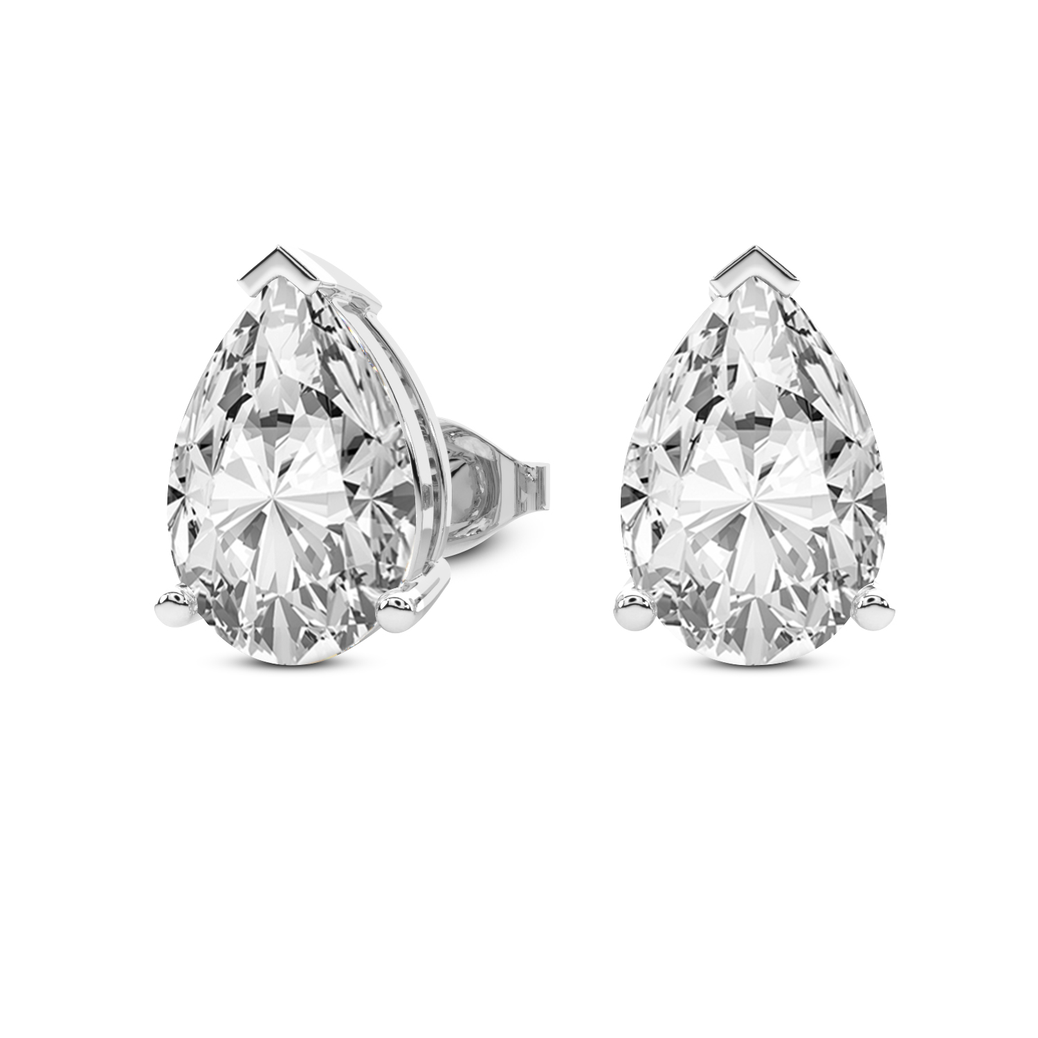 3 Prong Pear Lab Diamond Stud Earrings white gold earring, small right view