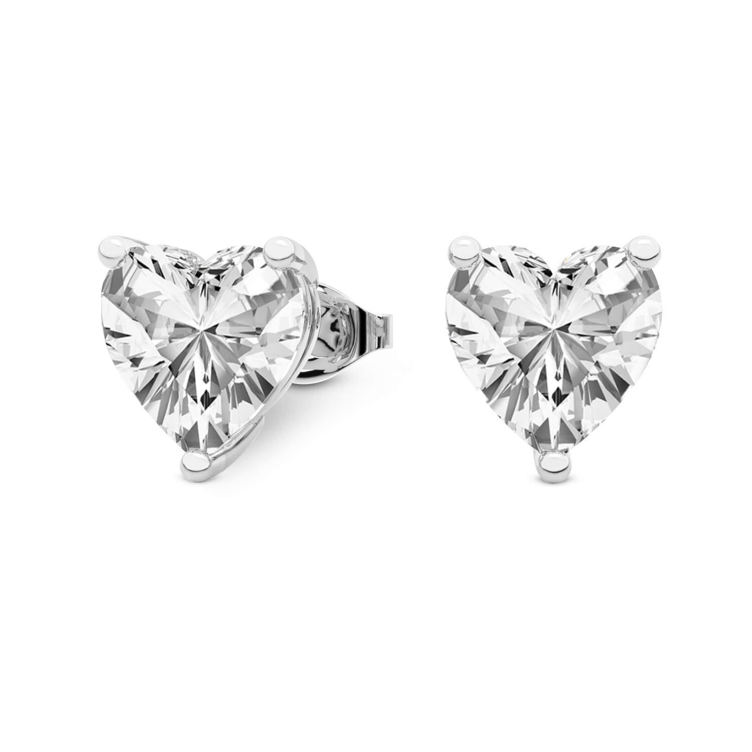 3 Prong Heart Lab Diamond Stud Earrings white gold earring, small right view