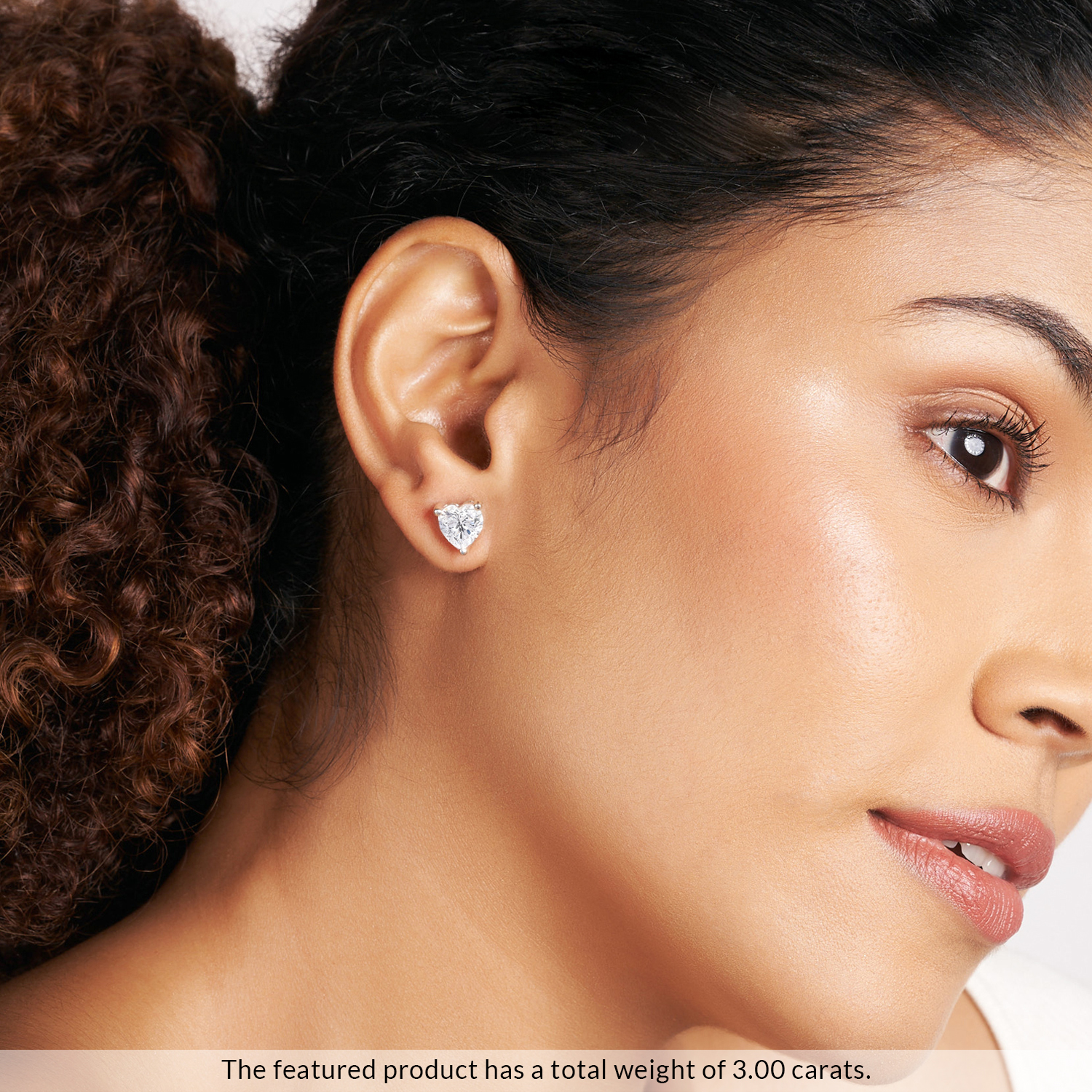 3 Prong Heart Lab Diamond Stud Earrings white gold earring, small modal view