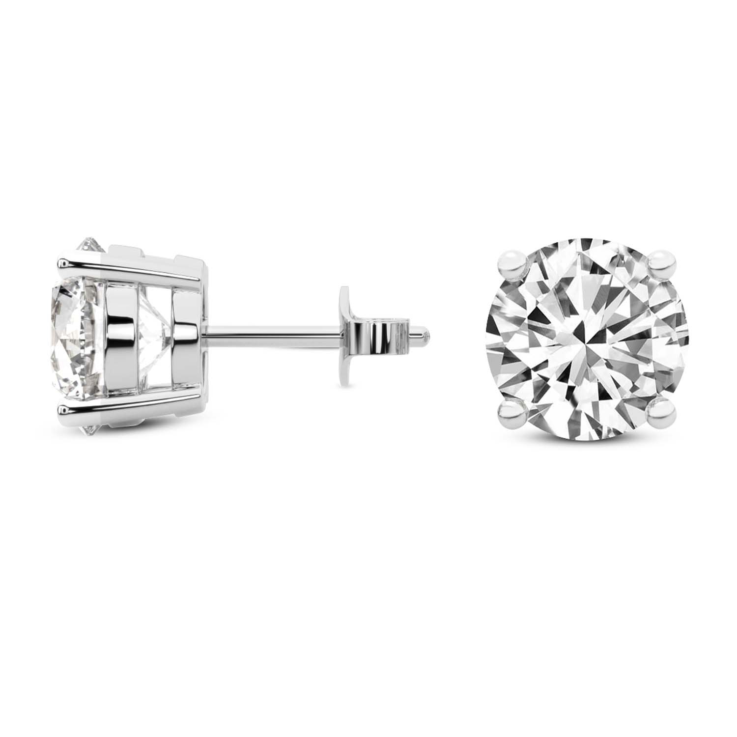 Four Prong Round Lab Diamond Stud Earrings left view