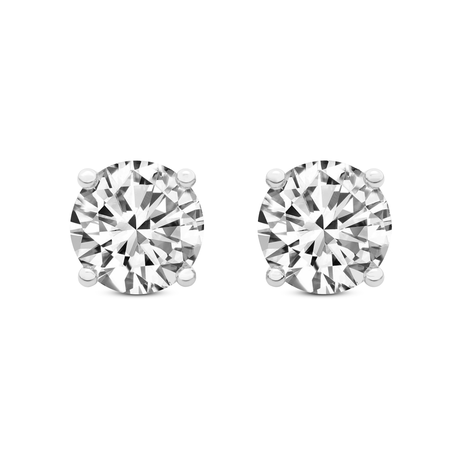 4 Prong Round Lab Diamond Stud Earrings white gold earring, small front view