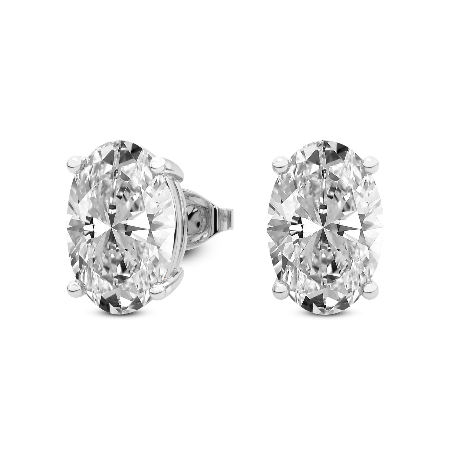 4 Prong Oval Lab Diamond Stud Earrings white gold earring, small right view