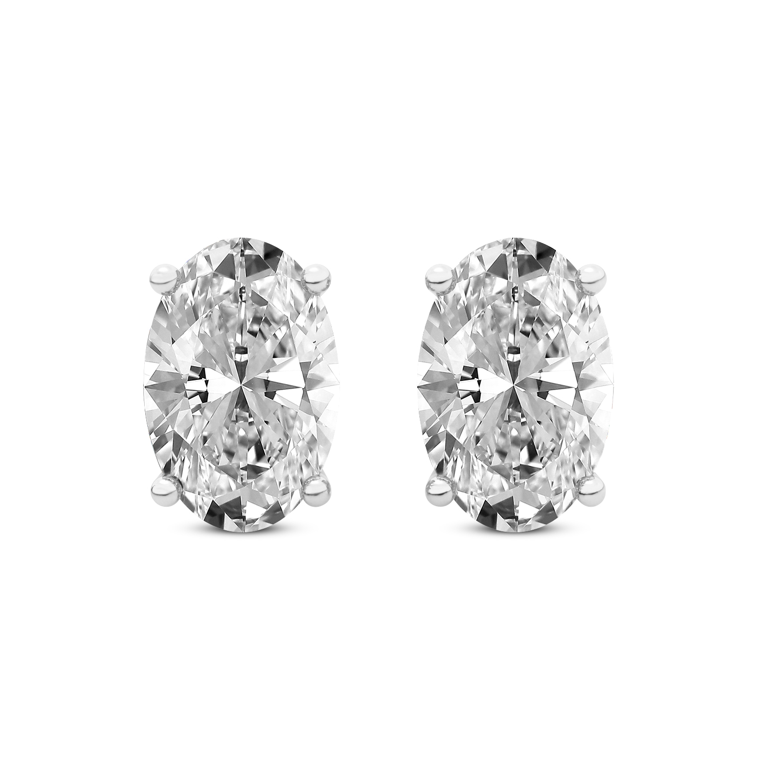 4 Prong Oval Lab Diamond Stud Earrings white gold earring, small front view