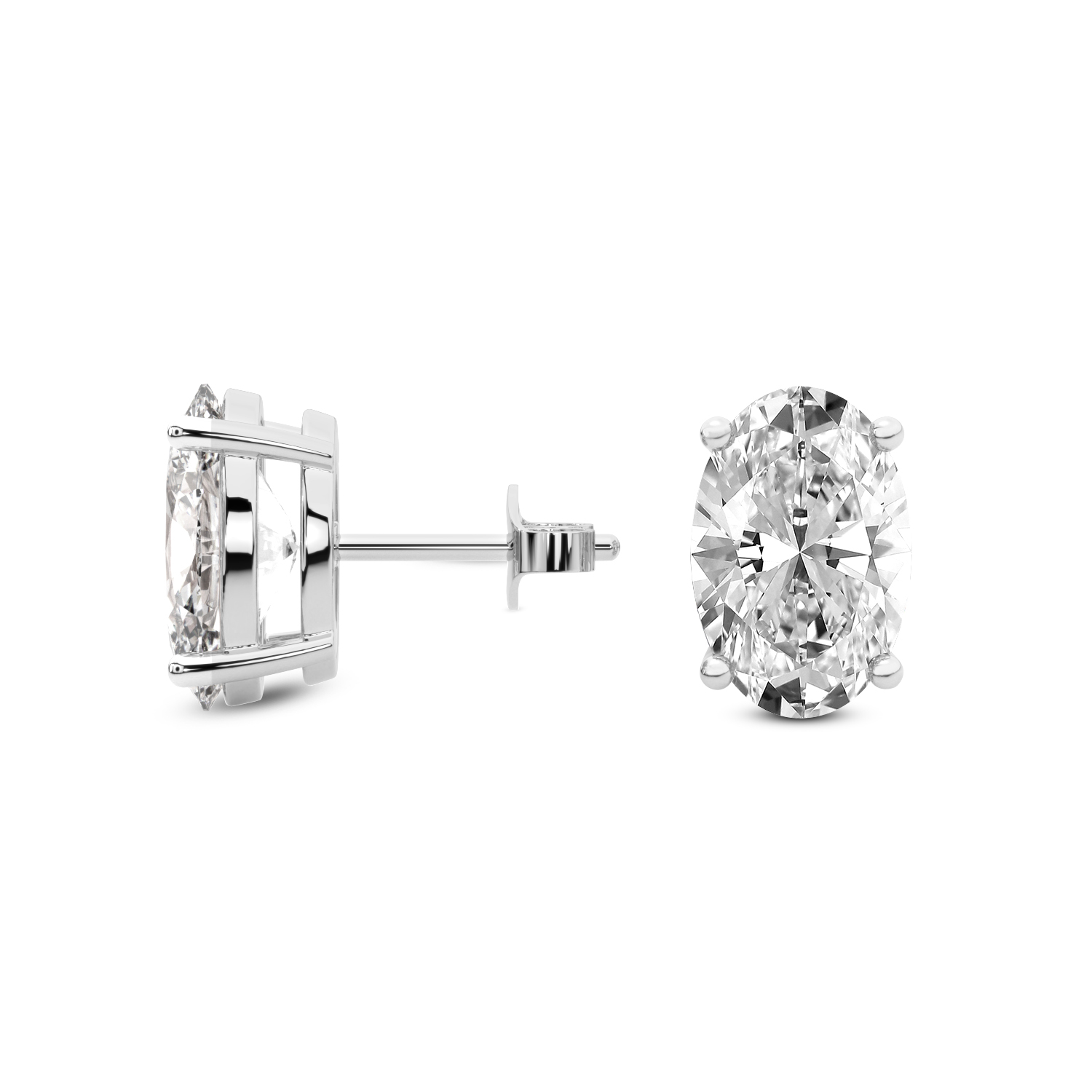 4 Prong Oval Lab Diamond Stud Earrings white gold earring, small left view