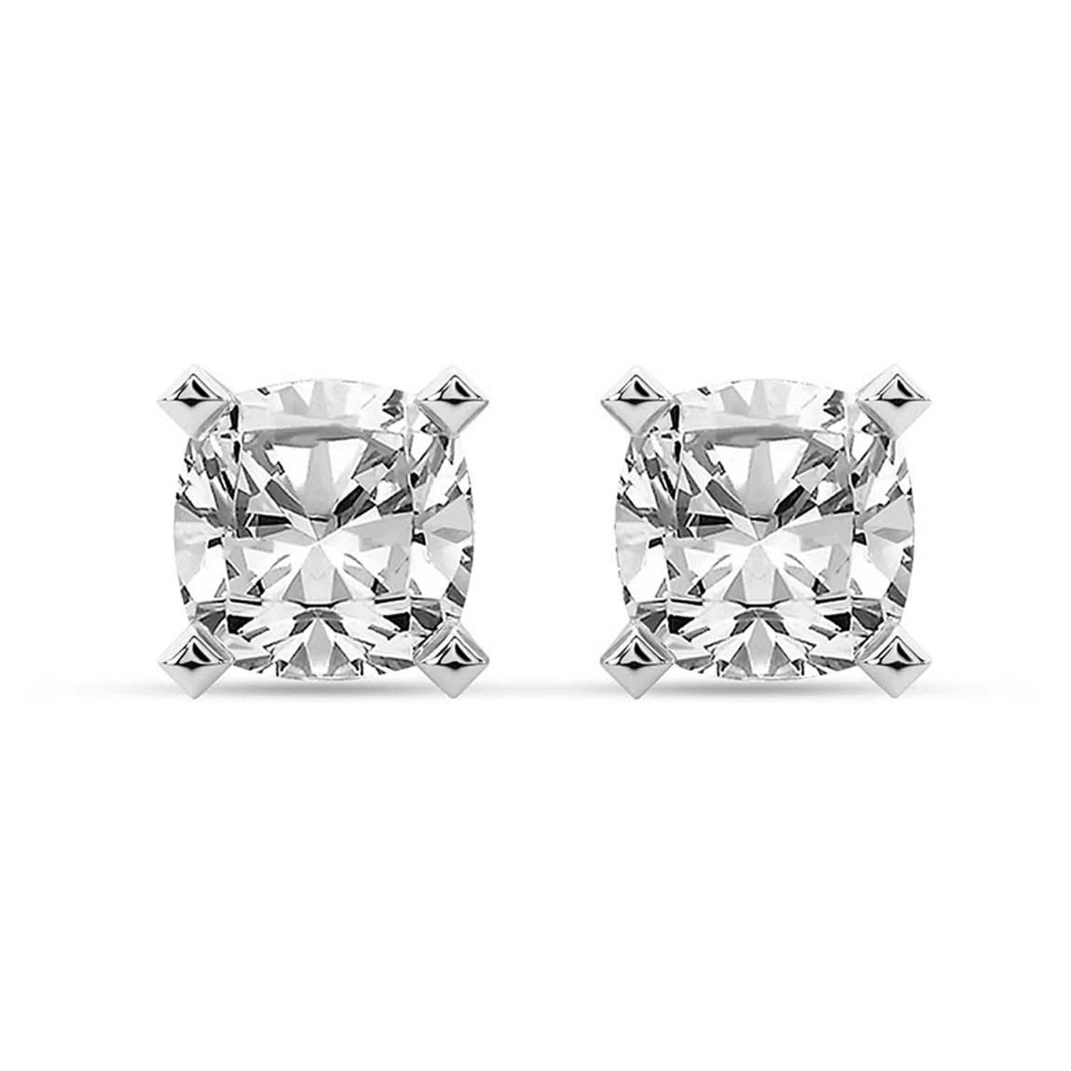 Four Prong Cushion Lab Diamond Stud Earrings front view